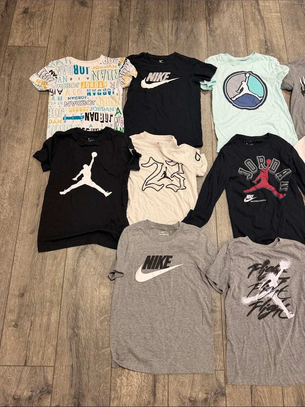 • Nike Jordan • Kids Assorted Logo Tee Bundle – Black, Gray, Mint & Cream 8-10